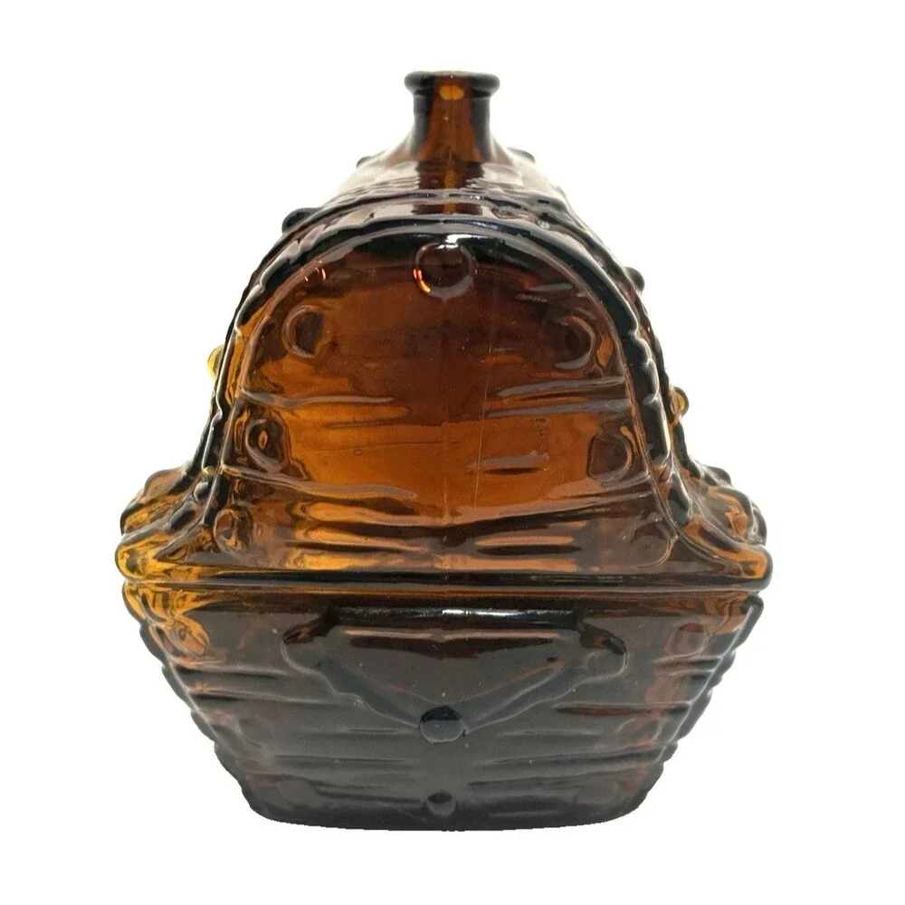 Anchor Hocking Pirate Treasure Chest Coin Bank Dark Amber Glass  - 1960s Unique!